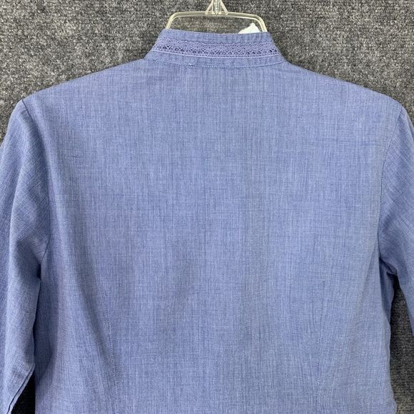 Adolfo Chambray Blue Button-up Shirt Women Size M Ruffles Crystal Buttons - Picture 9 of 14